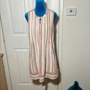 Faherty Linen Striped Mini Dress With Pockets Small